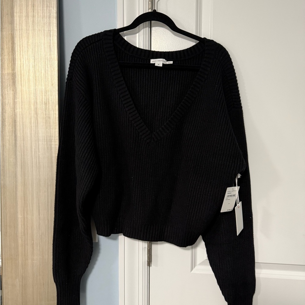Good American Black V-Neck Sweater